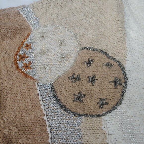 Vintage 80s Answers by Riddler Womens M Sweater White Tan Glitter Mixed Knit - Picture 3 of 14